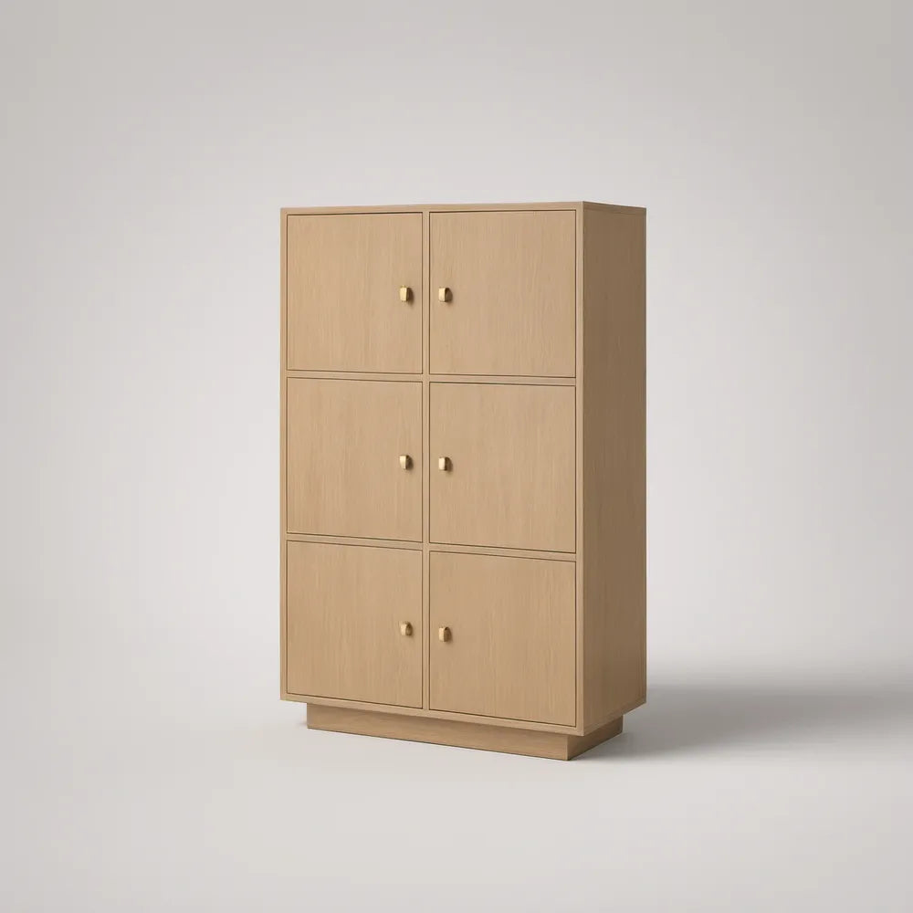 Příborník se 6 dvířky z MDF v dekoru světlého dubu, 90 × 40 × 160 cm