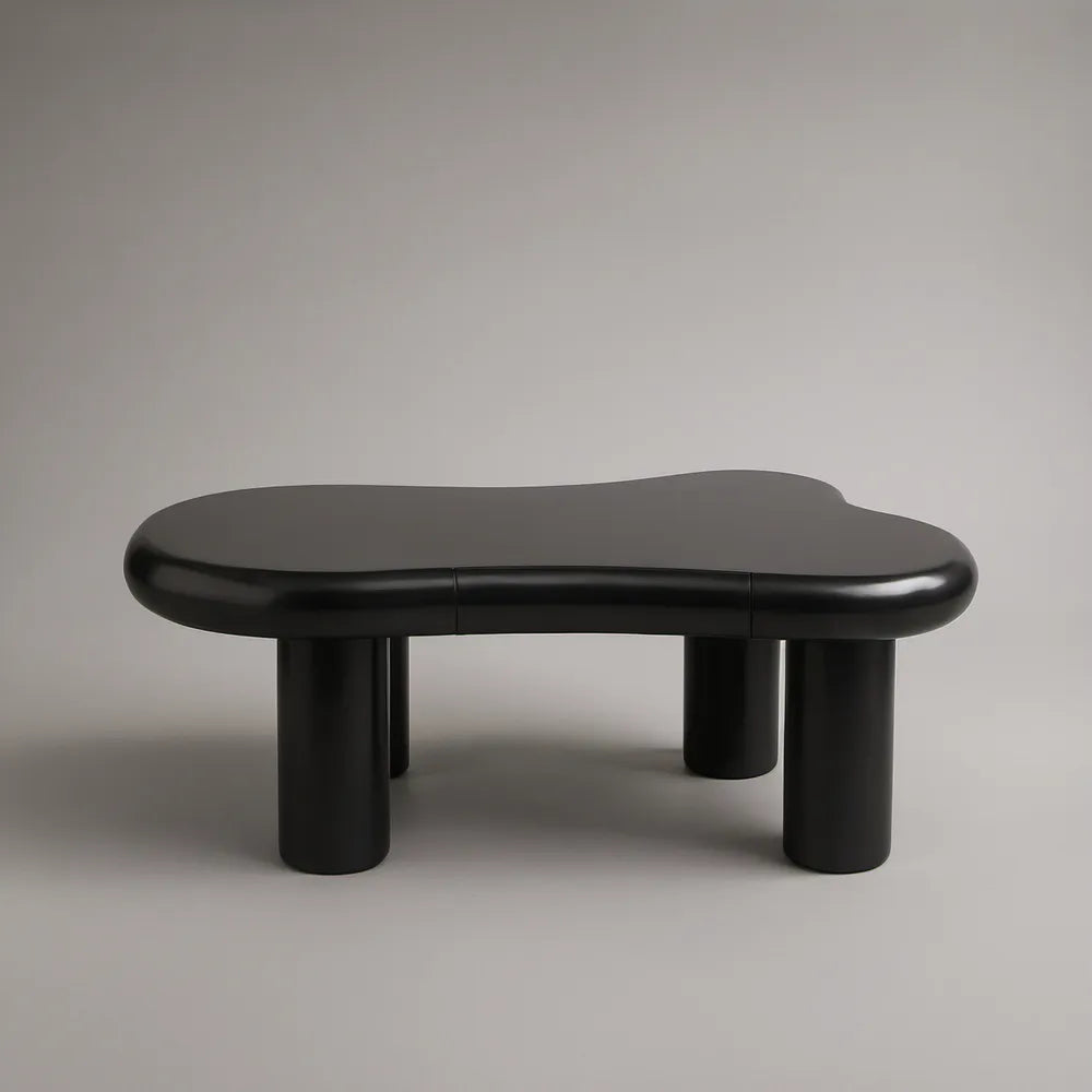 Černý konferenční stolek organického tvaru z lakované MDF, 120 × 70 × 35 cm