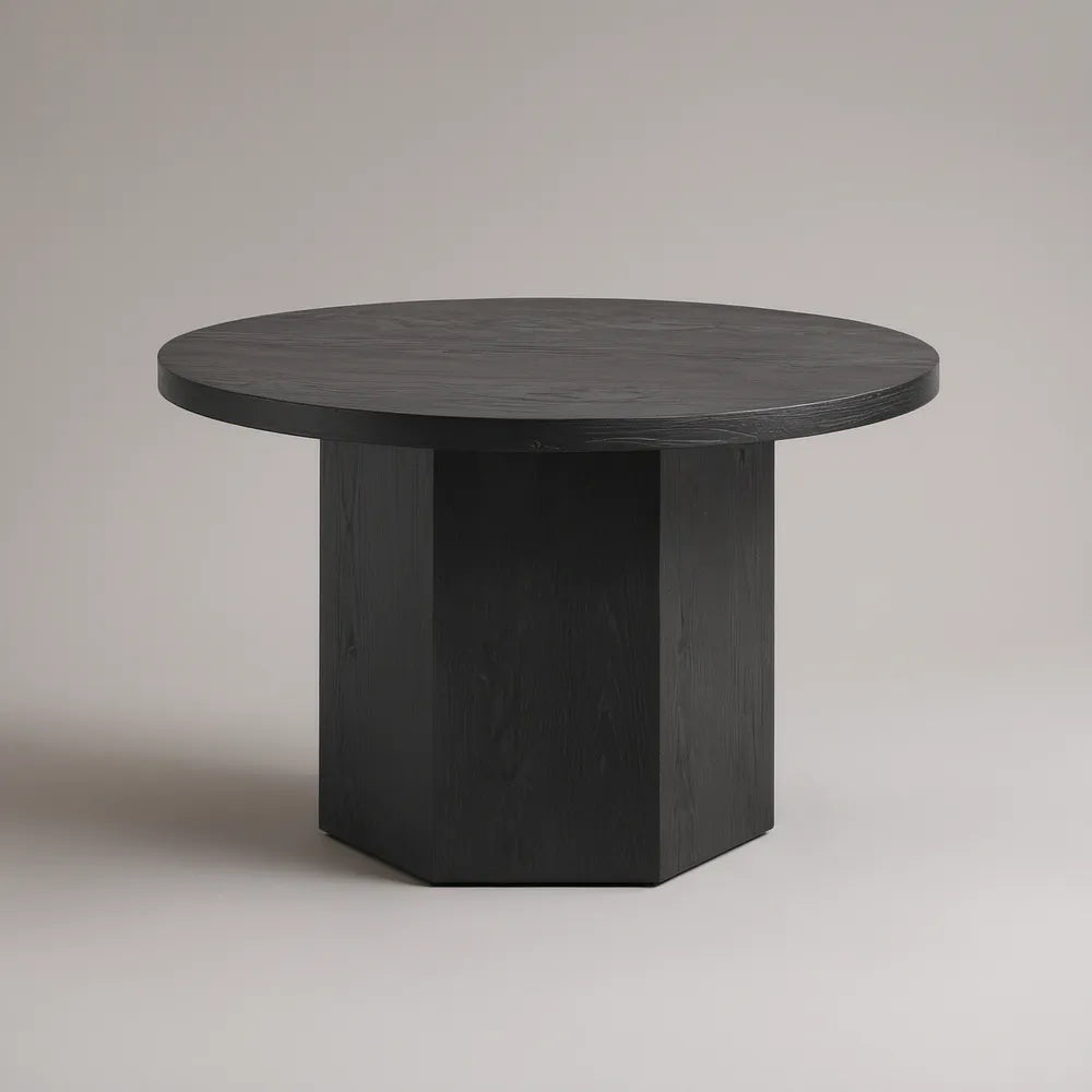 Kulatý konferenční stolek z MDF s dubovou dýhou, černý, Ø 100 × 45 cm