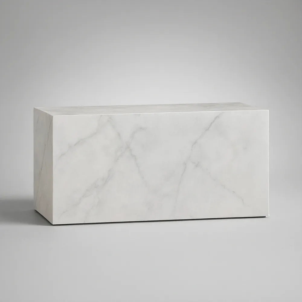 Obdélníkový konferenční stolek z MDF v dekoru bílého mramoru, 100 × 60 × 40 cm