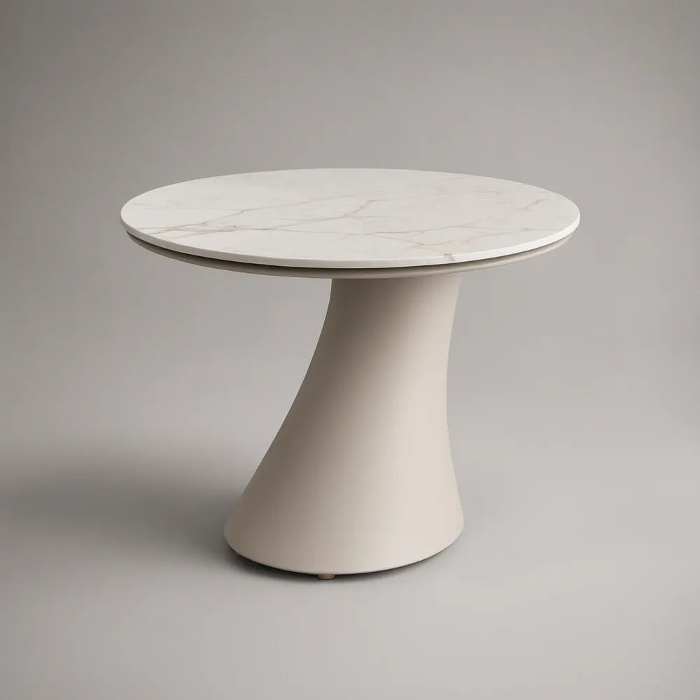 Kulatý stolek Ø 80 × 55 cm se slinutou keramickou deskou, bílý/šedý